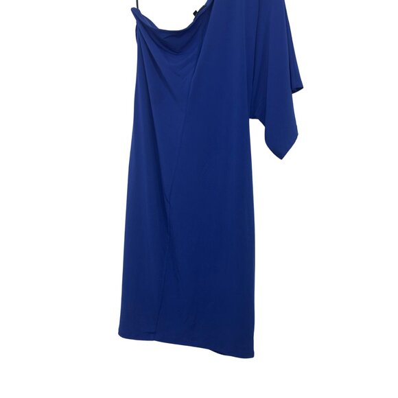 En Focus Studio Women Asymmetrical Blue Draped Mini Dress Size 6 One Sleeve - Picture 9 of 9